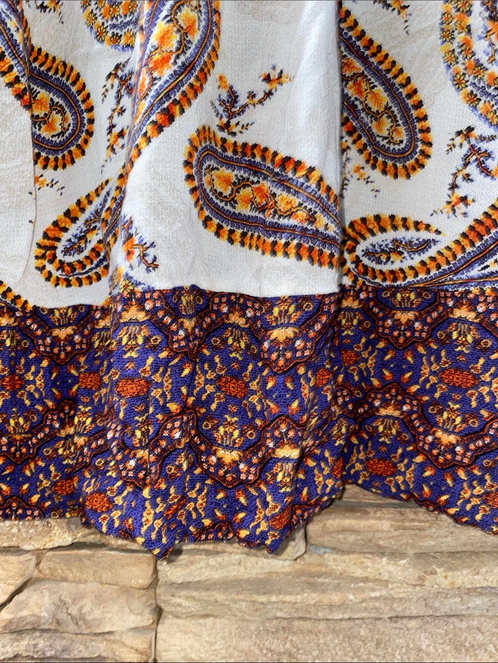 Lucky Brand White and Orange Paisley Print Long Sleeve Boho Blouse Medium - Picture 5 of 12